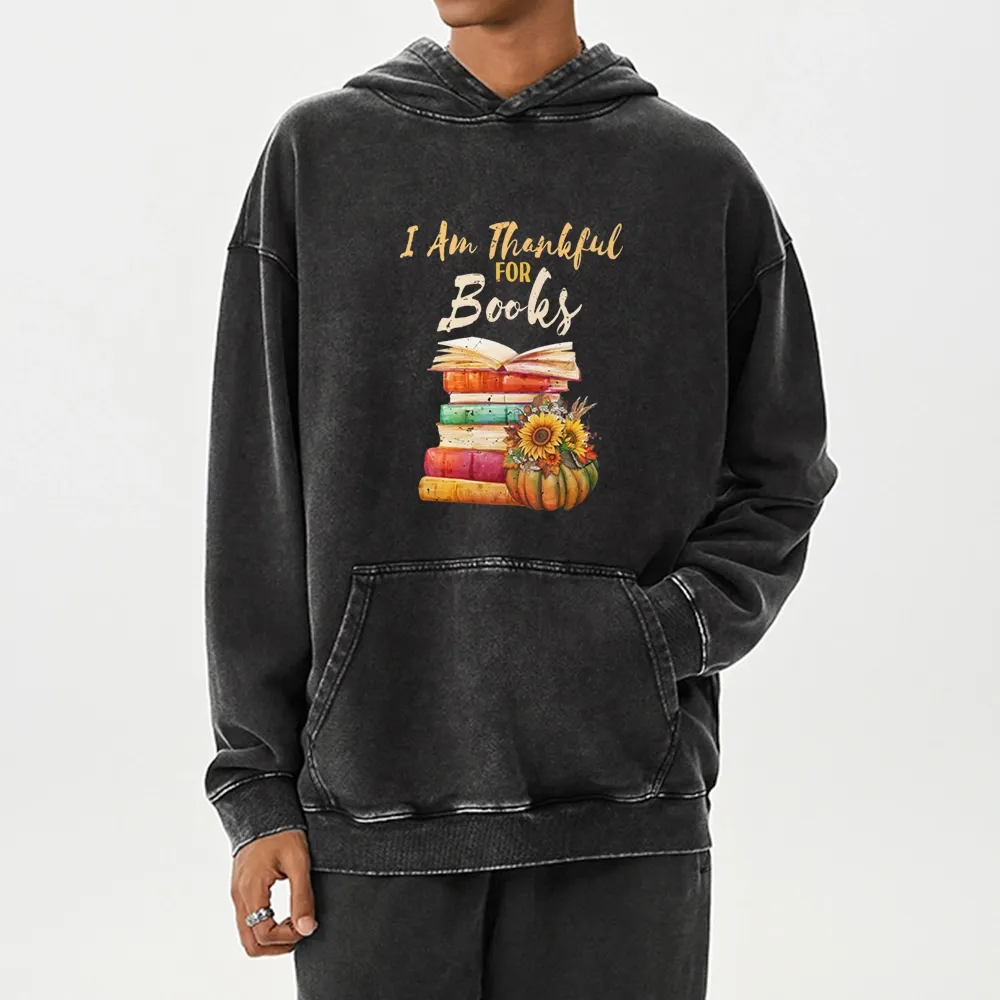 Pagewings Thanksgiving I‘m Thankful For Books Unisex Washed Hoodie