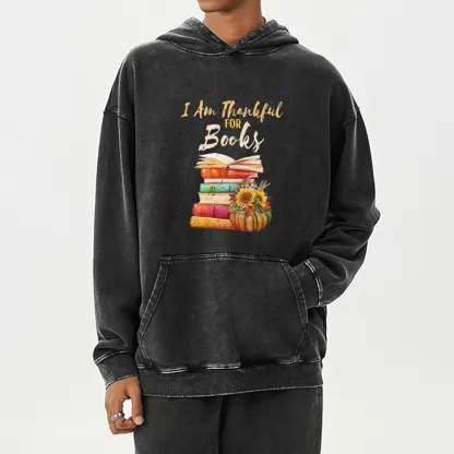 Pagewings Thanksgiving I‘m Thankful For Books Unisex Washed Hoodie