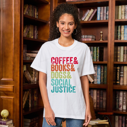 Pagewings Books Coffee Dogs Social Justice Unisex Classic T-shirt