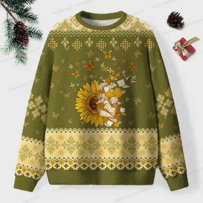 Pagewings Sunflower And Butterflies Unisex Ugly Knit Sweatshirt