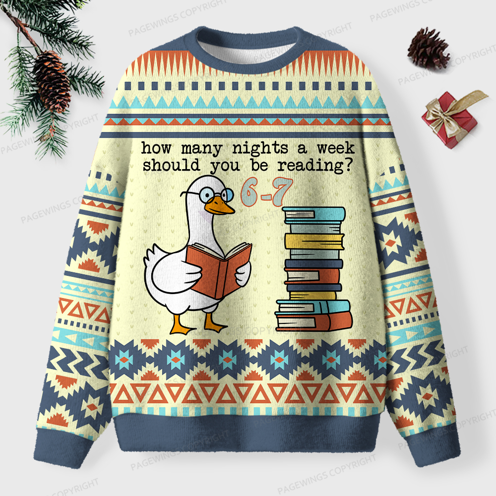 Pagewings How Many Nights A Week Should You Be Reading Unisex Ugly Knit Sweatshirt
