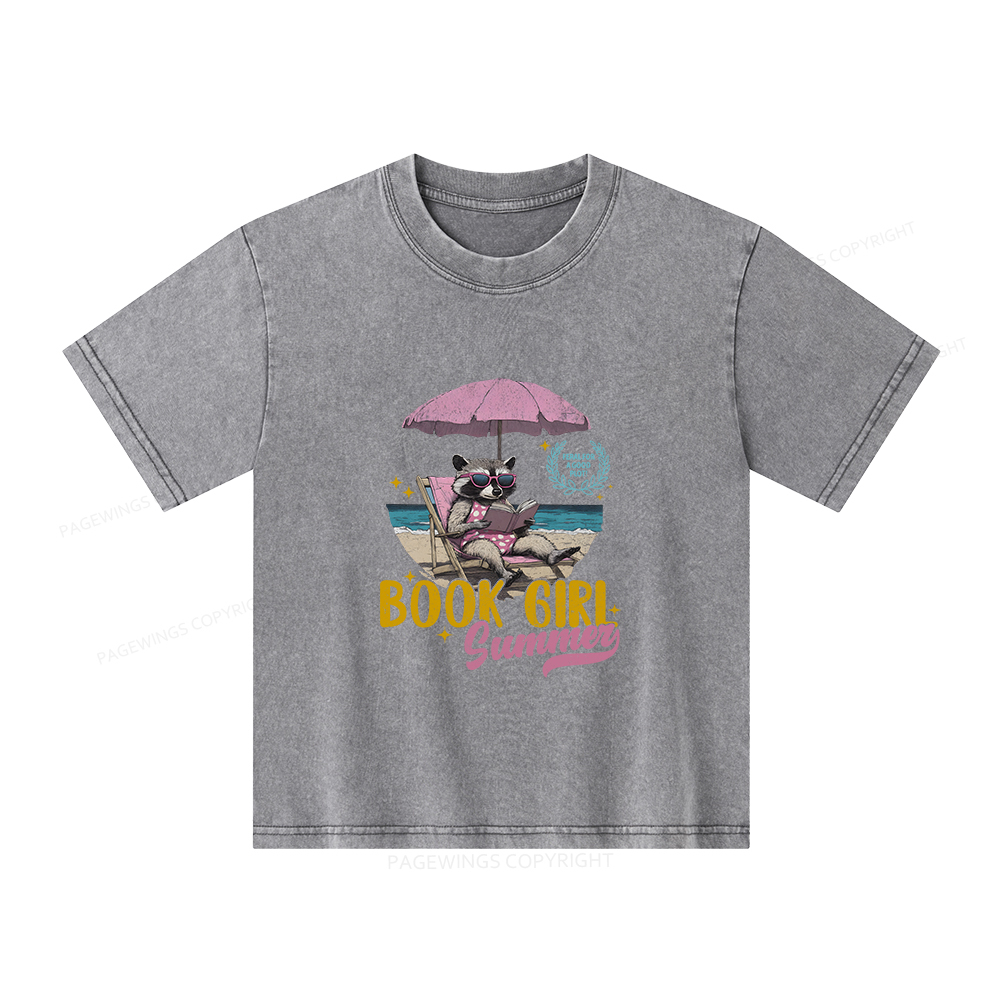Pagewings Book Girl Summer Unisex Kids Washed T-shirt
