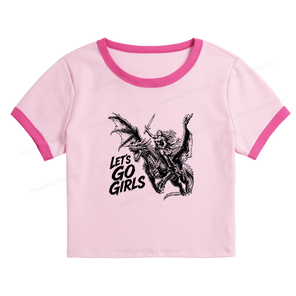 Pagewings Woman Dragon Rider Baby Tee Cropped Ringer T-Shirt