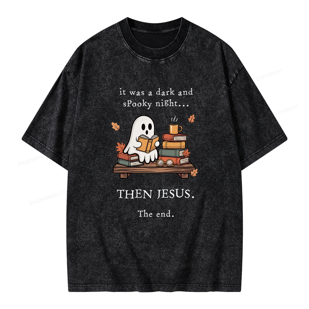 Pagewings Funny Fall Reading Ghost Unisex Washed T-shirt
