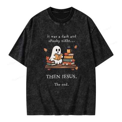Pagewings Funny Fall Reading Ghost Unisex Washed T-shirt