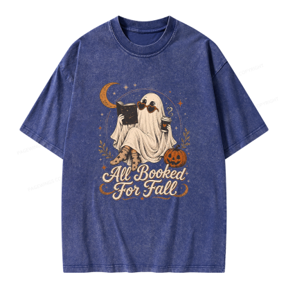 Pagewings Ghost All Booked For Fall Unisex Washed T-shirt