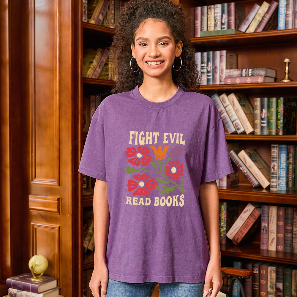 Pagewings Fight Evil Read Books Unisex Washed T-shirt