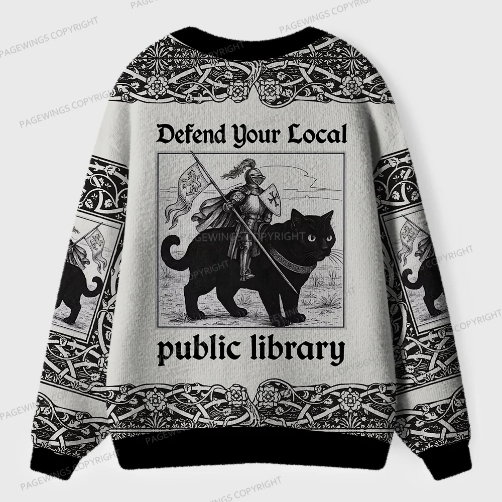 Pagewings Defend Your Local Public Library Unisex Ugly Cardigan Sweaters