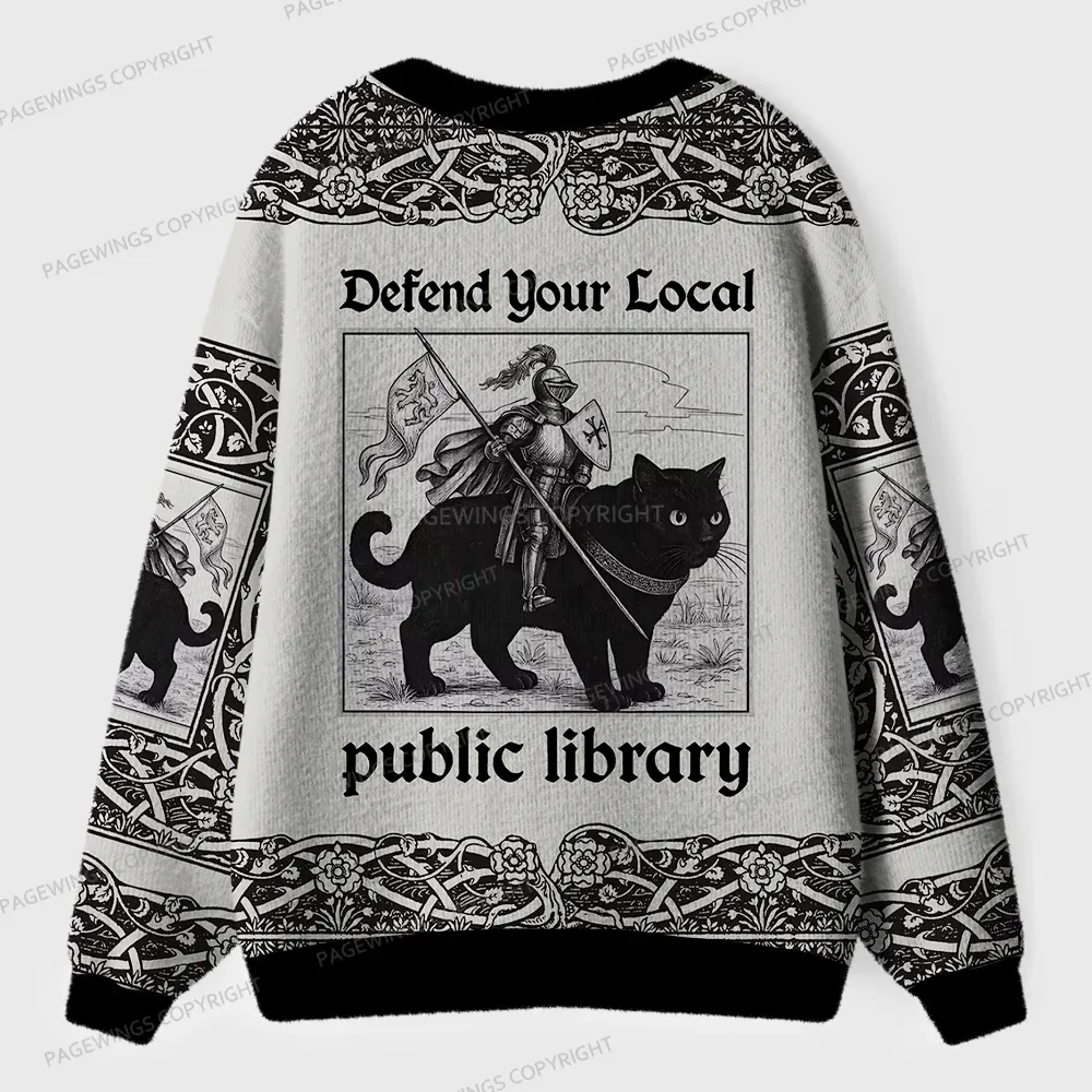 Pagewings Defend Your Local Public Library Unisex Ugly Cardigan Sweaters