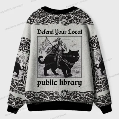 Pagewings Defend Your Local Public Library Unisex Ugly Cardigan Sweaters