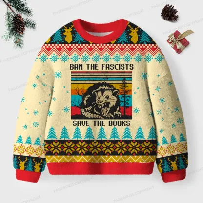 Pagewings Ban The Fascists Save The Books Unisex Ugly Knit Sweatshirt