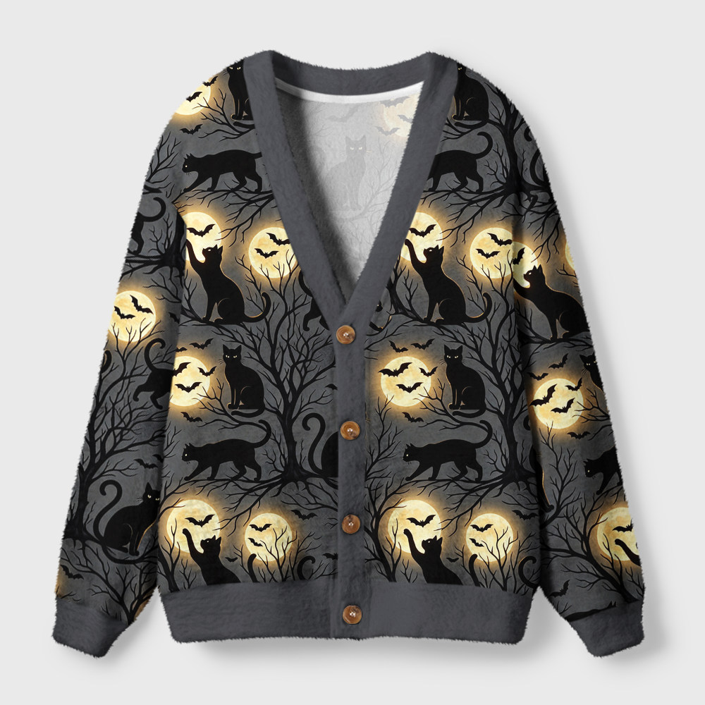 Pagewings The Cat and the Moon Light Knit Unisex Cardigan Sweaters