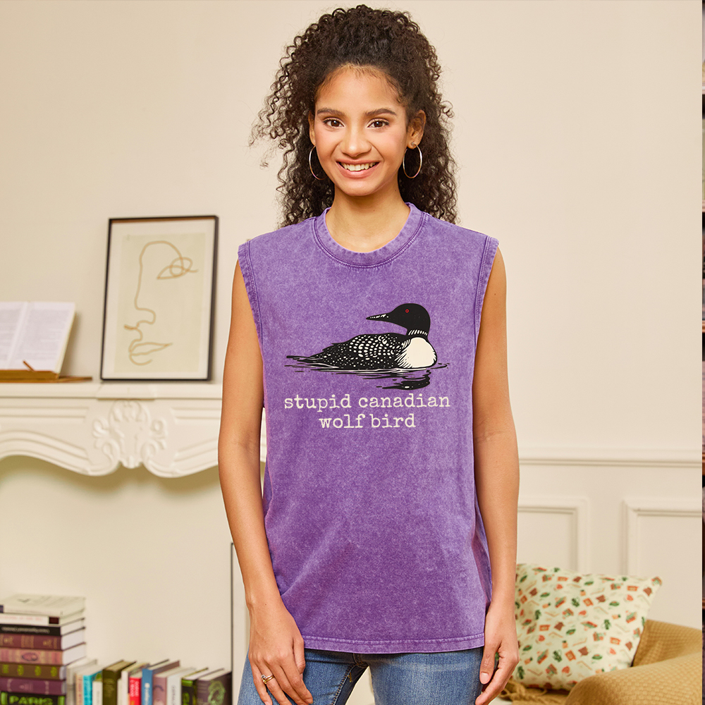 Pagewings Stupid Canadian Wolf Bird Unisex Washed Tank Top