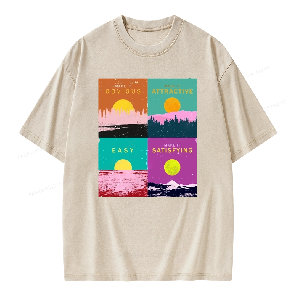 Pagewings Modern Art Atomic Habits Unisex Washed T-shirt