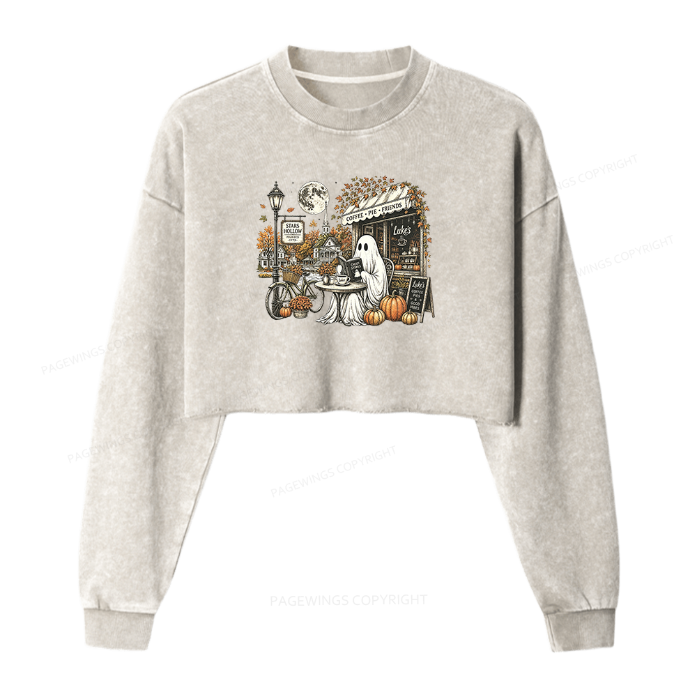 Pagewings Stars Hollow Ghost Washed Crop Sweatshirt
