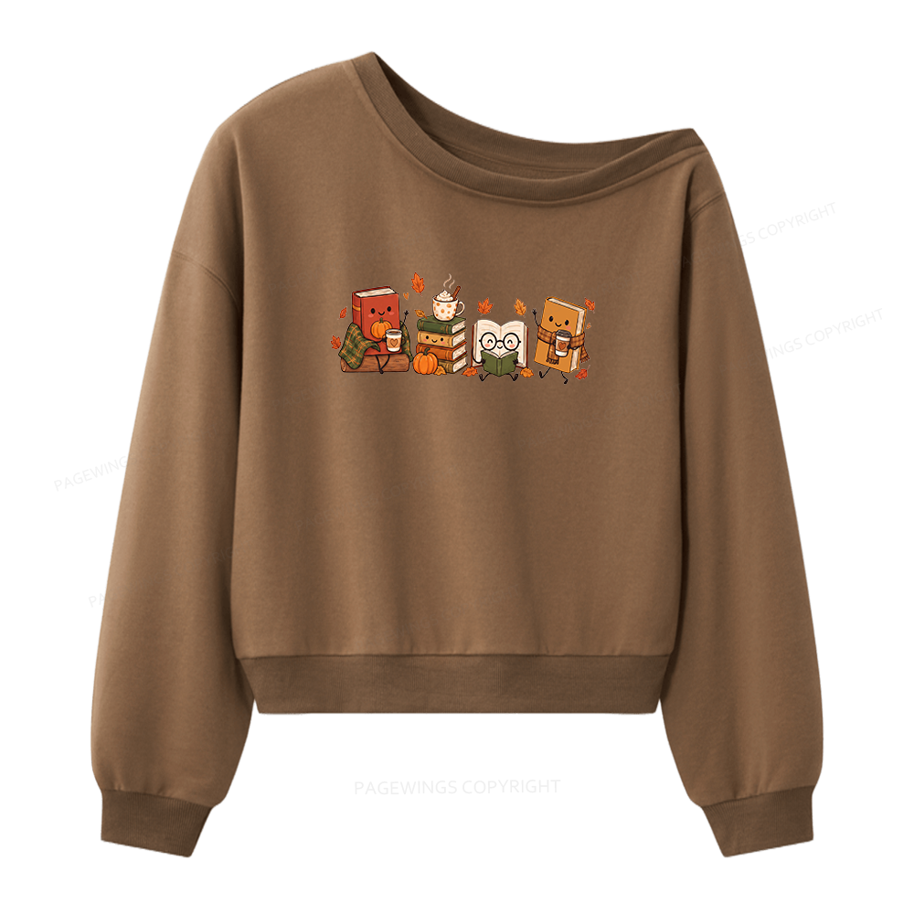 Pagewings Cozy Book Lover Women Off Shoulder Sweatshirt