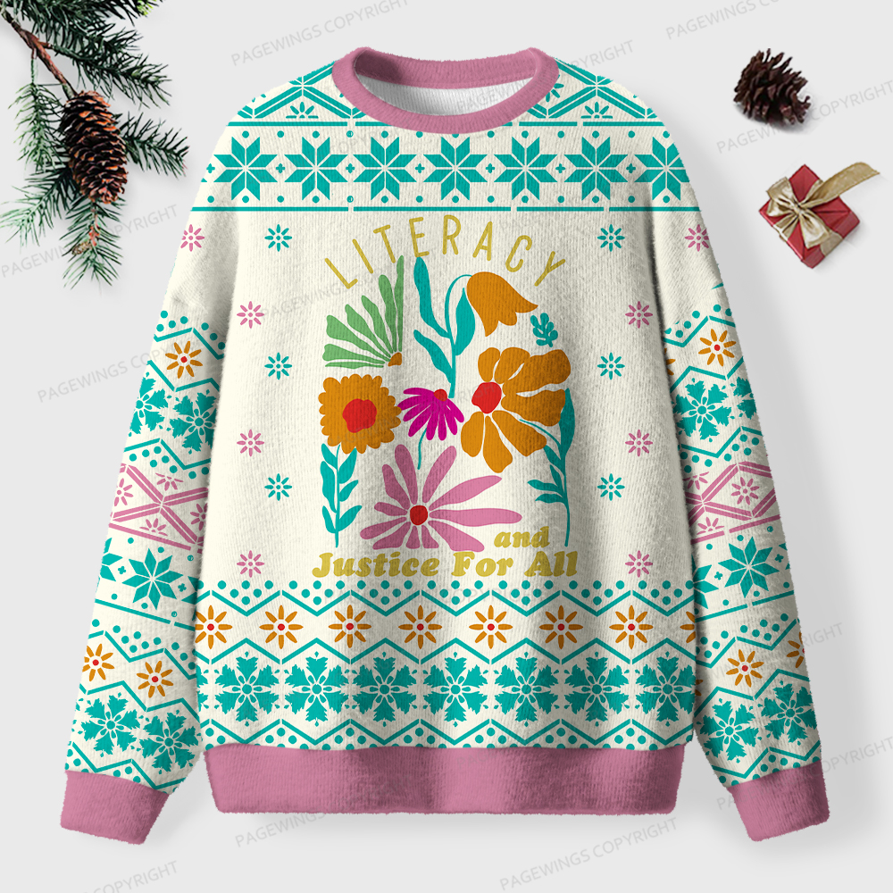 Pagewings Literacy And Justice For All Unisex Ugly Knit Sweatshirt
