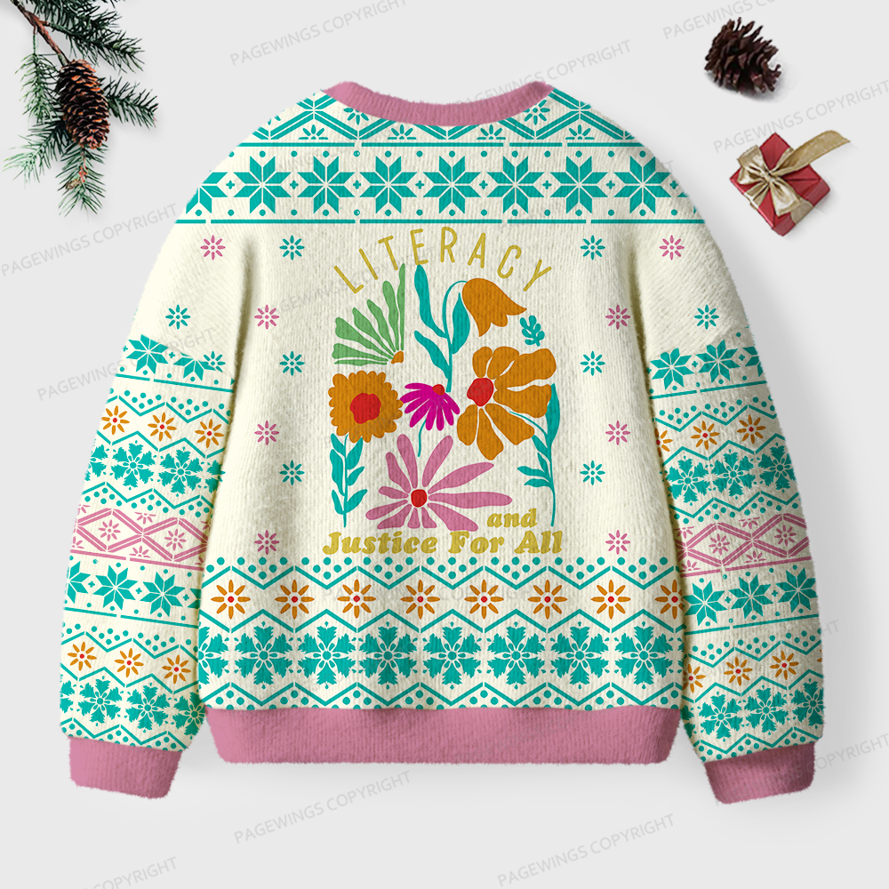 Pagewings Literacy And Justice For All Unisex Ugly Knit Sweatshirt