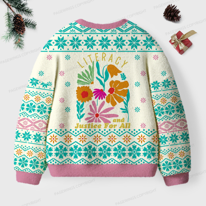 Pagewings Literacy And Justice For All Unisex Ugly Knit Sweatshirt