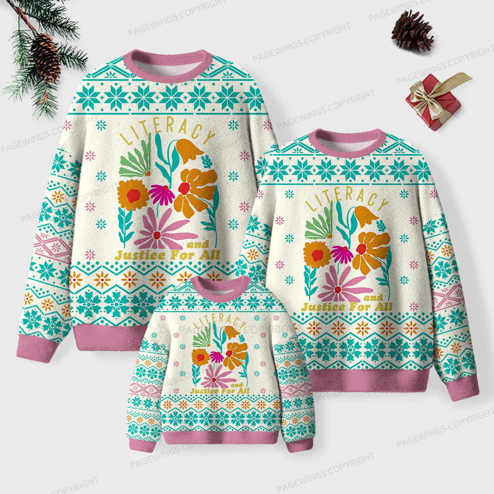Pagewings Literacy And Justice For All Unisex Ugly Knit Sweatshirt