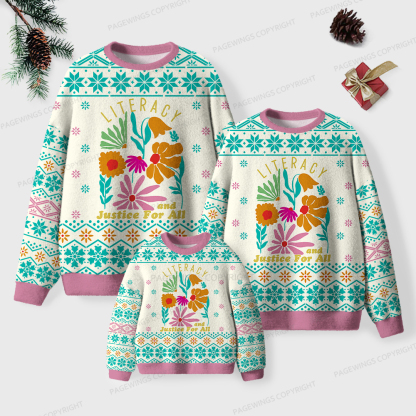 Pagewings Literacy And Justice For All Unisex Ugly Knit Sweatshirt