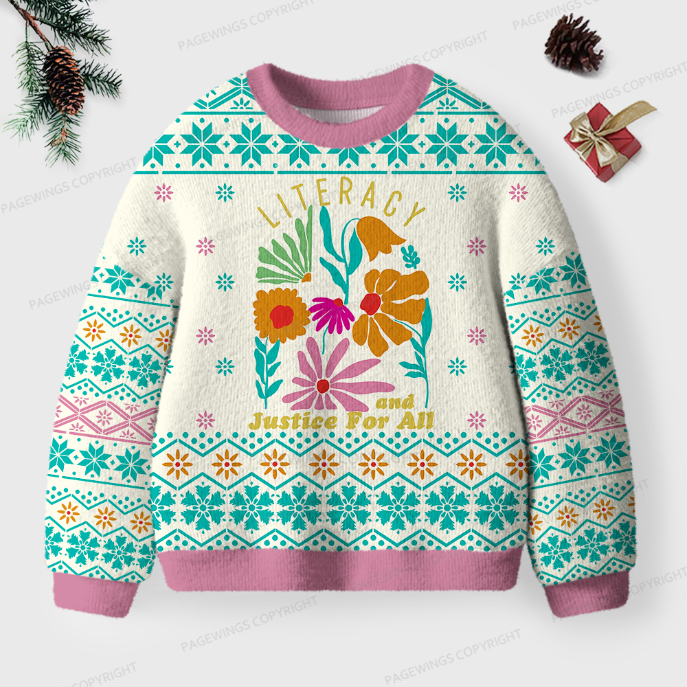 Pagewings Literacy And Justice For All Unisex Ugly Knit Sweatshirt