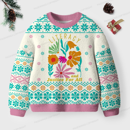 Pagewings Literacy And Justice For All Unisex Ugly Knit Sweatshirt