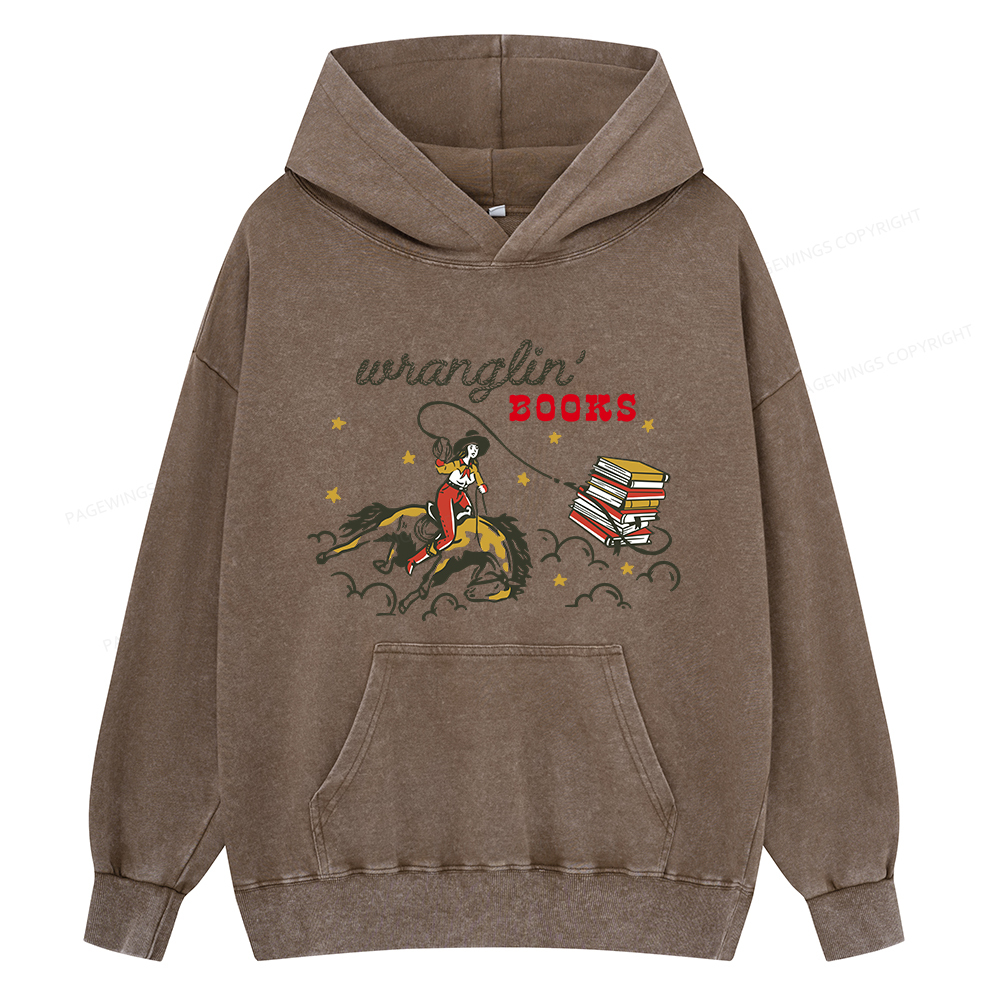 Pagewings Wranglin' Books Unisex Washed Hoodie