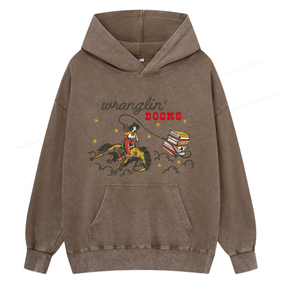 Pagewings Wranglin' Books Unisex Washed Hoodie