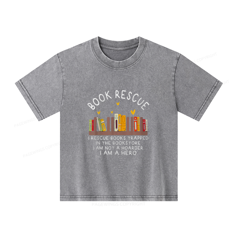 Pagewings Book Rescue Unisex Kids Washed T-shirt