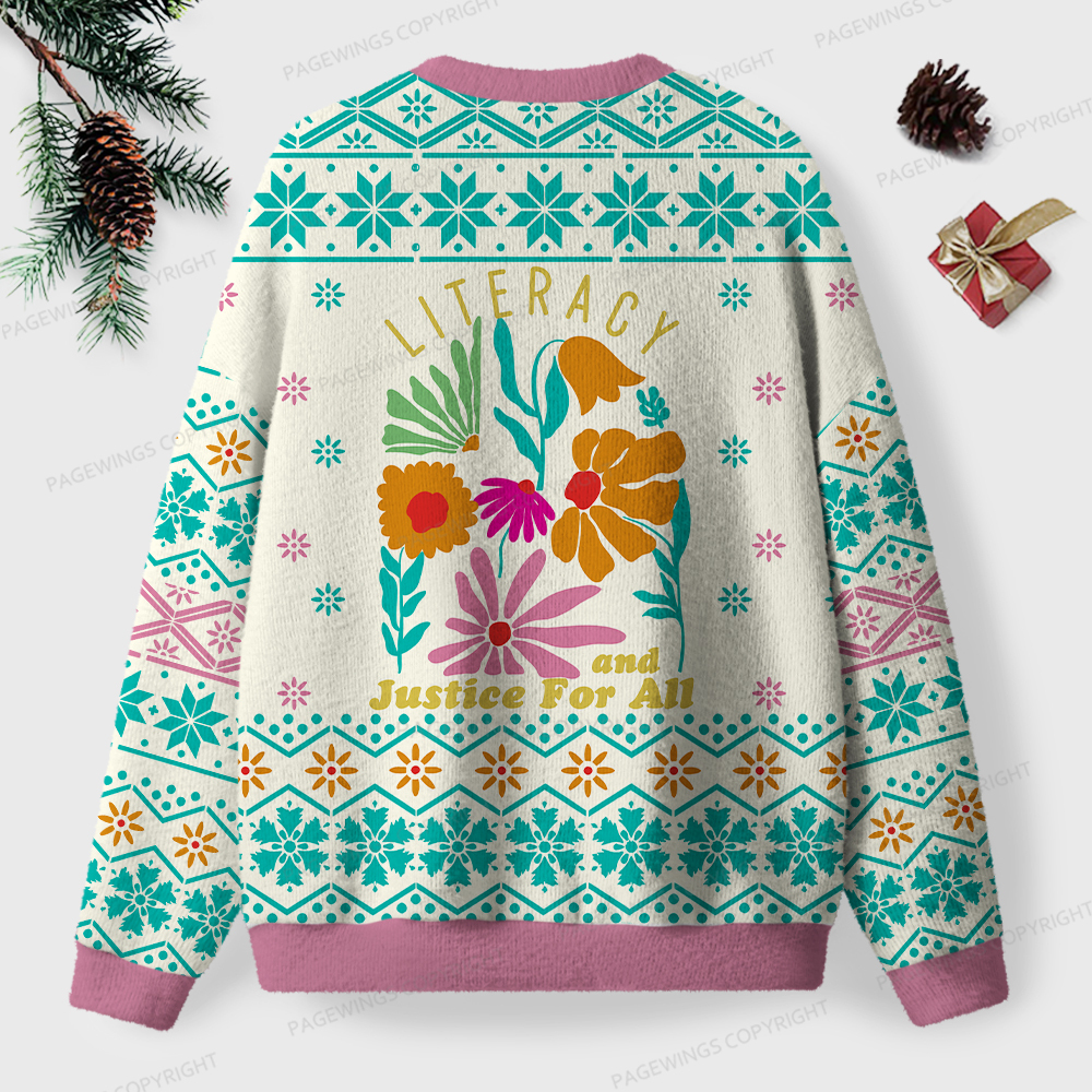 Pagewings Literacy And Justice For All Unisex Ugly Knit Sweatshirt