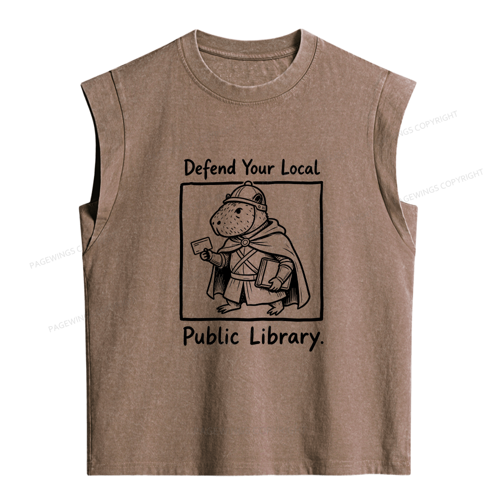 Pagewings Defend Your Local Public Library Women's Washed Tank Top