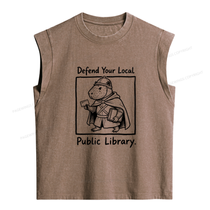 Pagewings Defend Your Local Public Library Women's Washed Tank Top