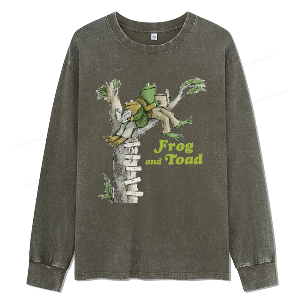 Pagewings The Growing Frog Unisex Washed Long Sleeve T-shirt