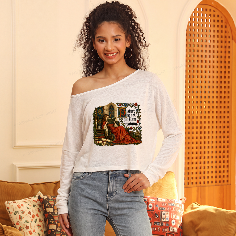 Pagewings Medieval Reading Slouchy Long Sleeve Off Shoulder T-shirt
