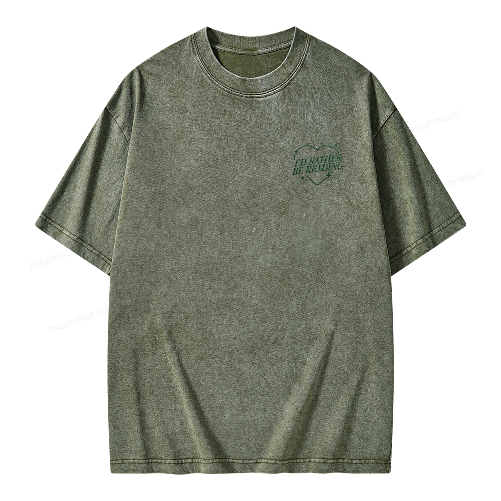 Pagewings Embroidery I'd Rather be Reading Unisex Washed T-shirt