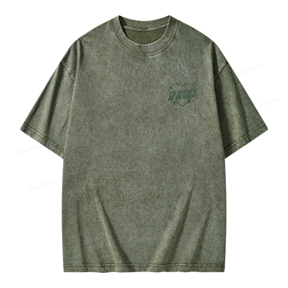 Pagewings Embroidery I'd Rather be Reading Unisex Washed T-shirt