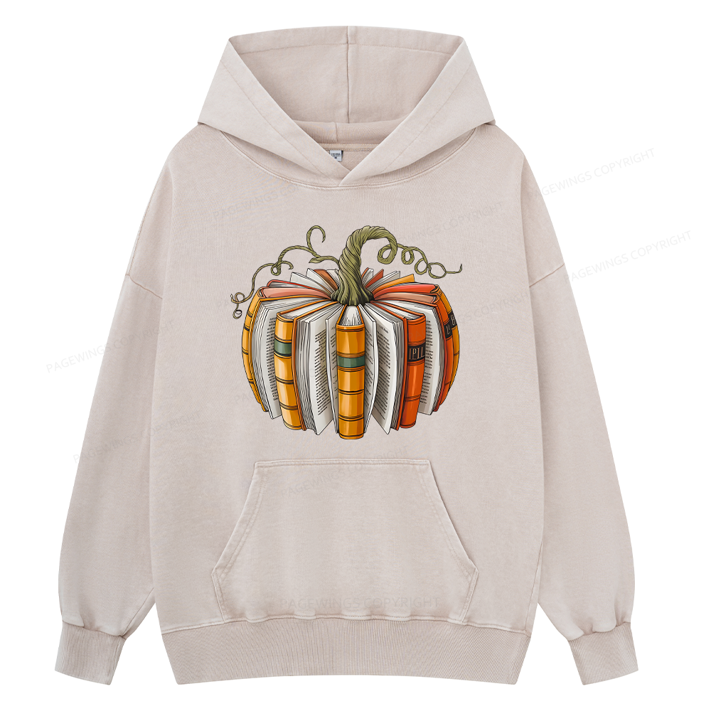Pagewings Fall Book Pumpkin Unisex Washed Hoodie