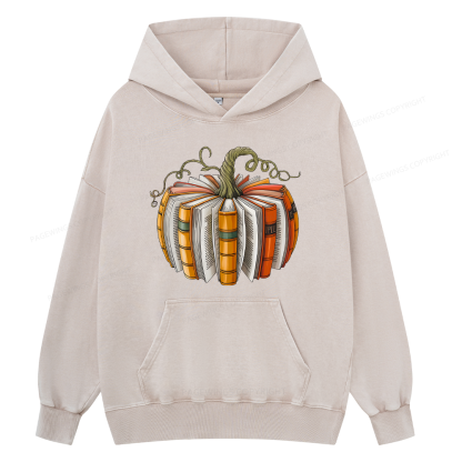 Pagewings Fall Book Pumpkin Unisex Washed Hoodie