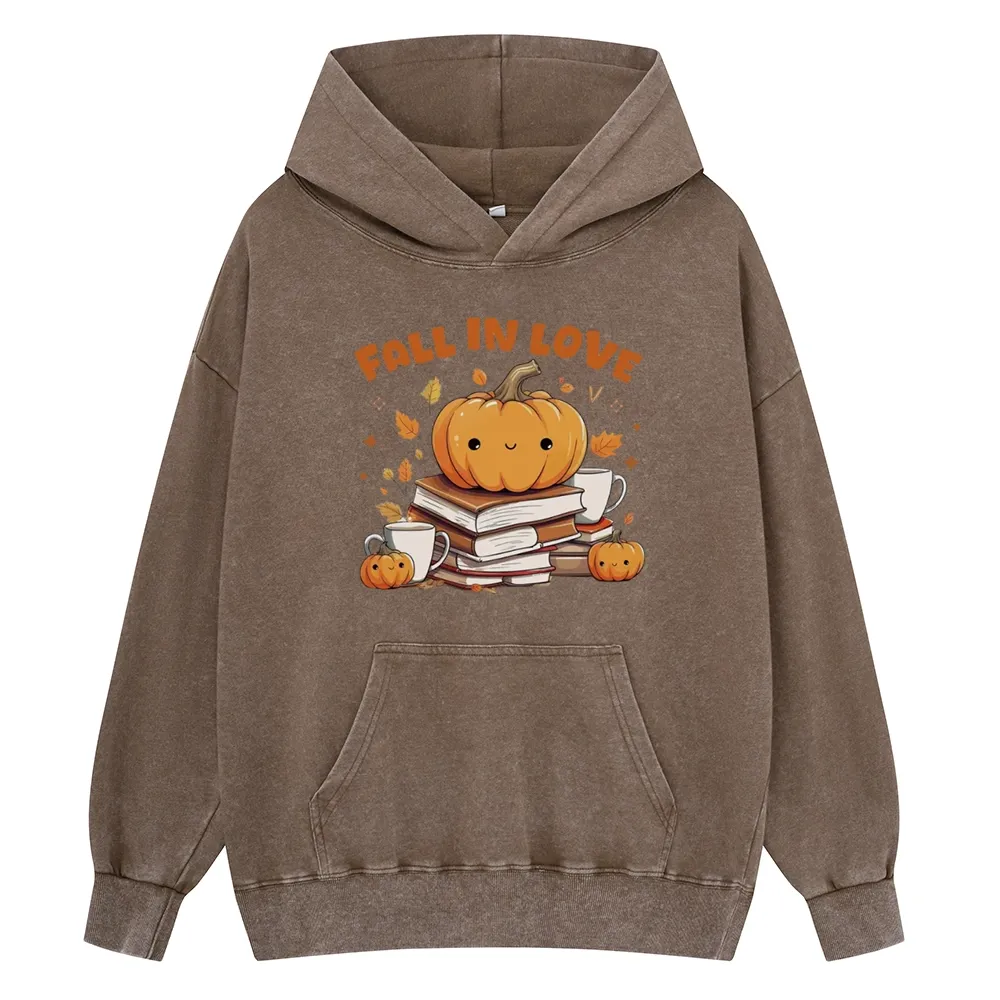 Pagewings Thanksgiving Fall in Love with Reading Unisex Washed Hoodie