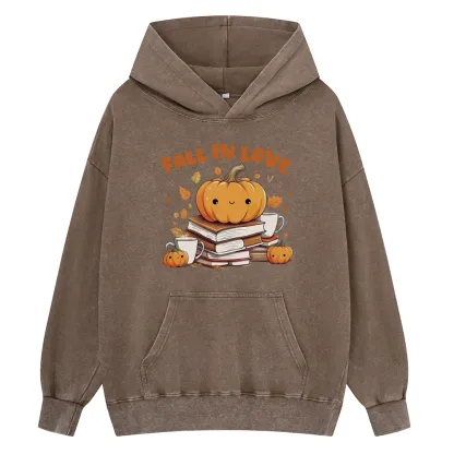 Pagewings Thanksgiving Fall in Love with Reading Unisex Washed Hoodie