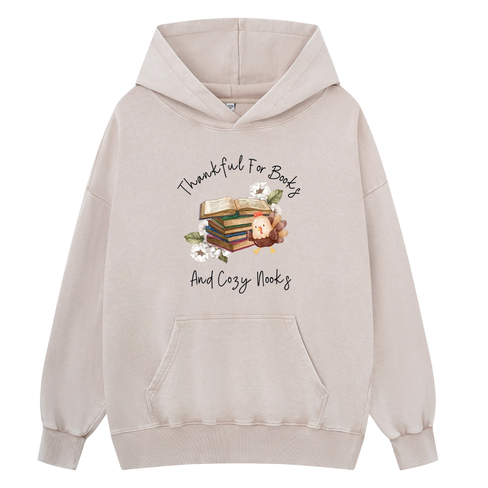 Pagewings Thankful For Books And Cozy Nooks Unisex Washed Hoodie