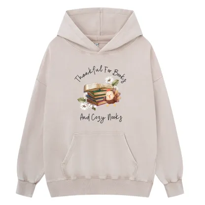 Pagewings Thankful For Books And Cozy Nooks Unisex Washed Hoodie