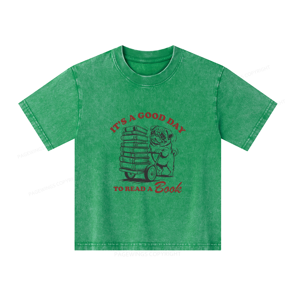Pagewings It‘s A Good Day To Read A Book Unisex Kids Washed T-shirt