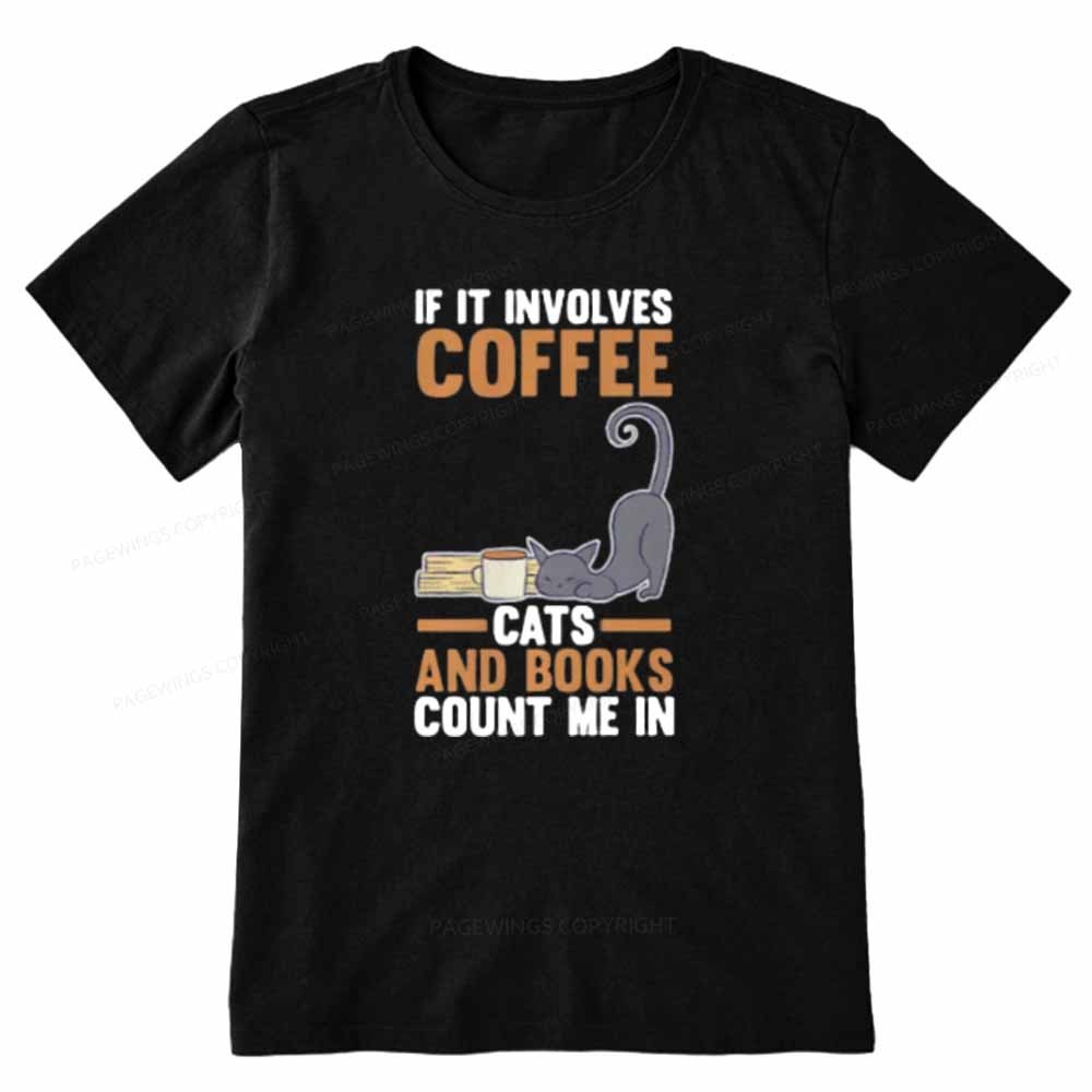 Pagewings Cats Reading Books Coffee Unisex Classic T-shirt