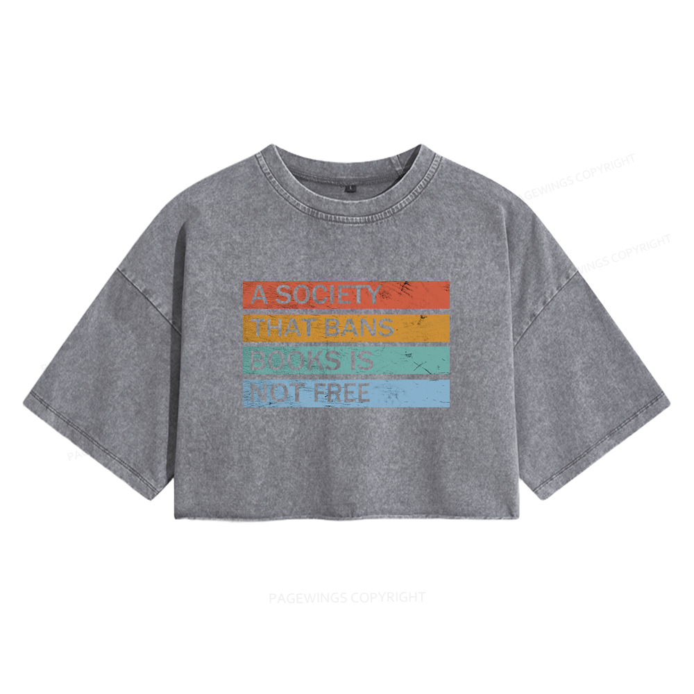 Pagewings Read Banned Books Women's Washed Cropped T-shirt