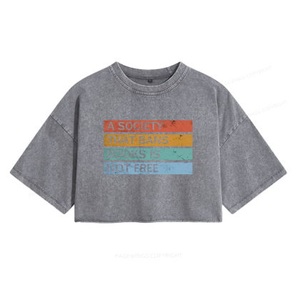 Pagewings Read Banned Books Women's Washed Cropped T-shirt