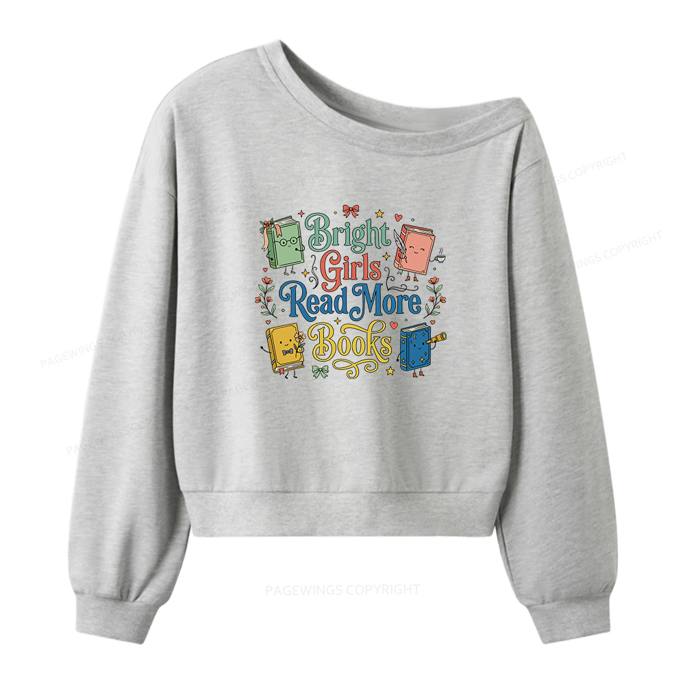 Pagewings Cool Kids Read Books Women Off Shoulder Sweatshirt