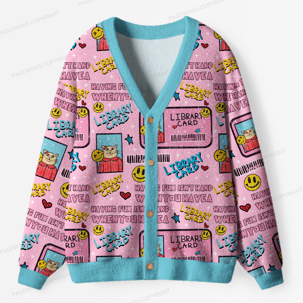Pagewings Library Card Unisex Ugly Cardigan Sweaters