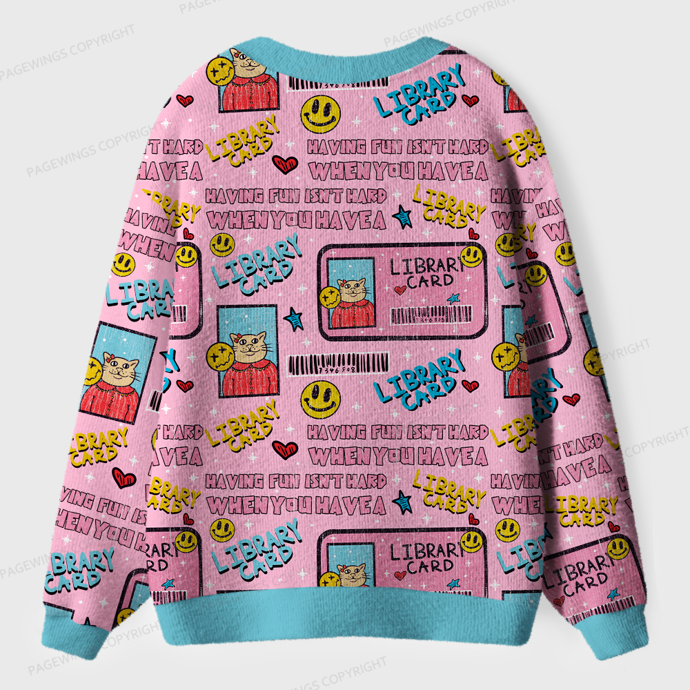 Pagewings Library Card Unisex Ugly Cardigan Sweaters